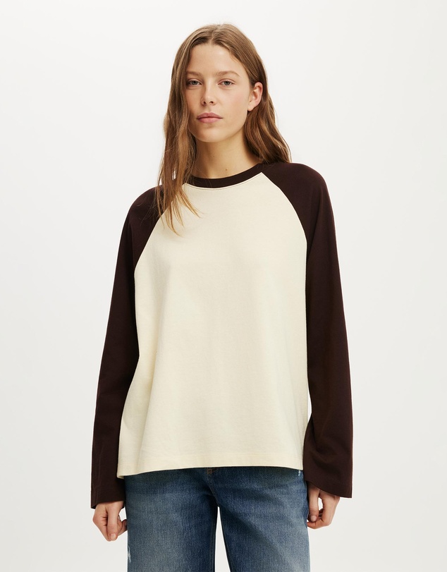 Cotton On - Boxy Raglan Long Sleeve Tee