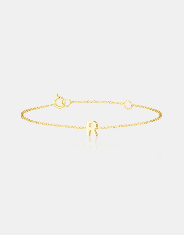 The Silver Collective - Petite A-Z Letter Bracelet Gold - R