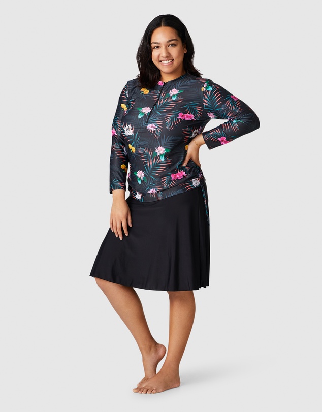 Modest Mermaid - Flowering zip 3/4 top SPF50+