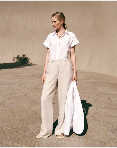 Trenery - Linen Cap Sleeve Shirt in White
