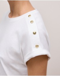 Trenery - Linen Cotton Button Detail T-shirt in White