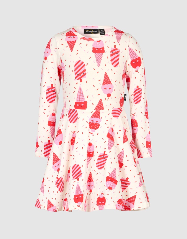 Rock Your Kid - Cherry Ice Cream Cherry Long Sleeve Waisted Dress