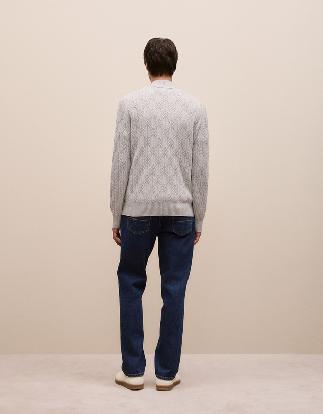 Trenery - Merino Nep Cable Half Zip in Grey Melange
