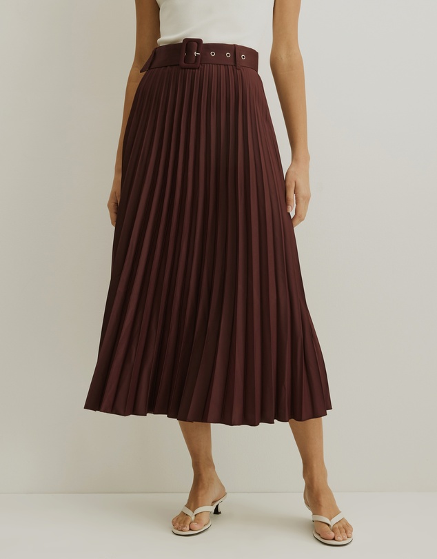 Atmos&Here - Hailey Pleated Belt Midi Skirt
