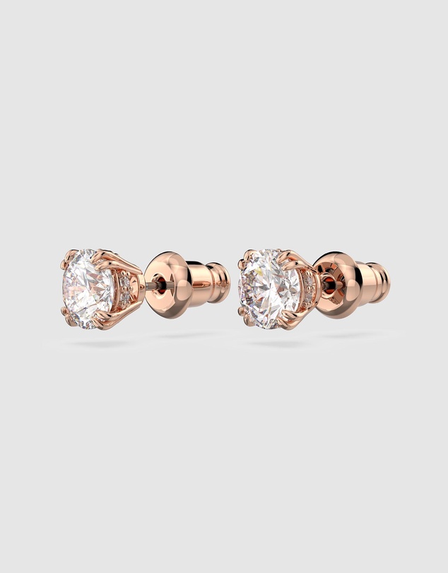 Swarovski - Stilla stud earrings, Round cut, White, Rose gold-tone plated