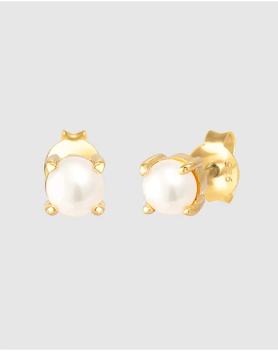 Elli Jewelry - Earrings Basic Modern with Freshwater Pearls in 925 Sterling Silver Gold Plated
