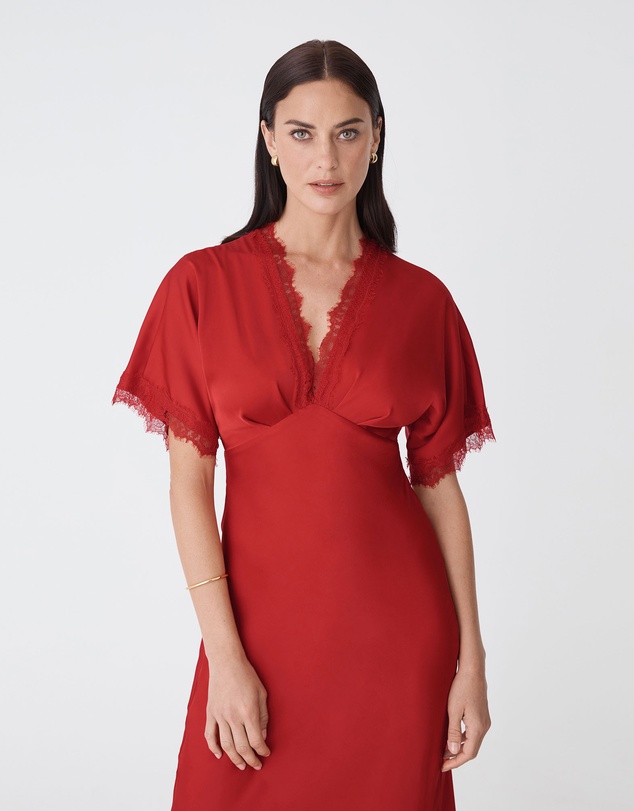 Forcast - Cleo Lace Trim Satin Dress
