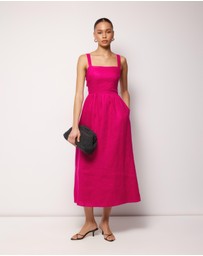 AERE - Raina Tie Back Linen Midi Dress