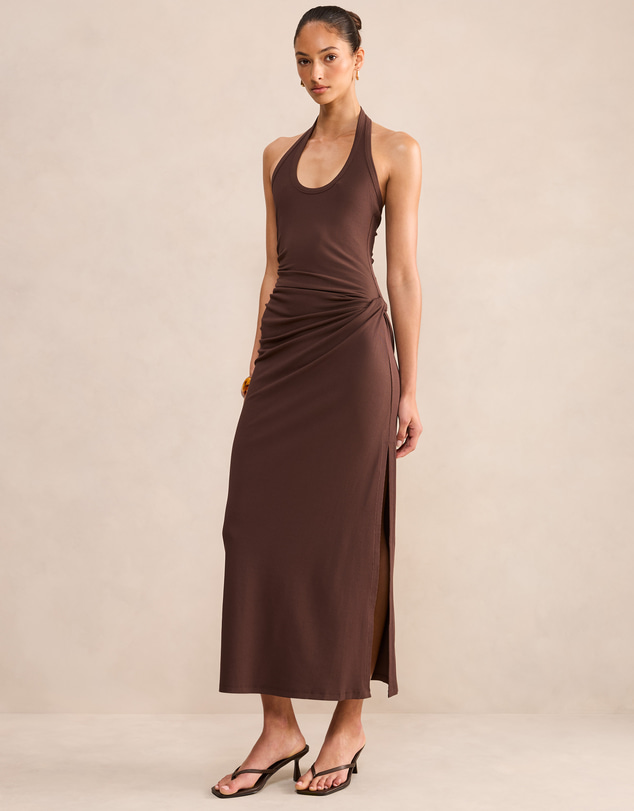 Forever New - Noa Halter Neck Draped Ribbed Midi Dress