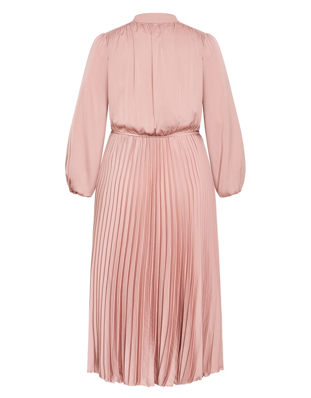 City Chic - Plus size Haley Long Sleeve Pleat Dress - dusty pink