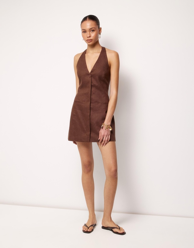 AERE - Tailored Linen Mini Halter Dress