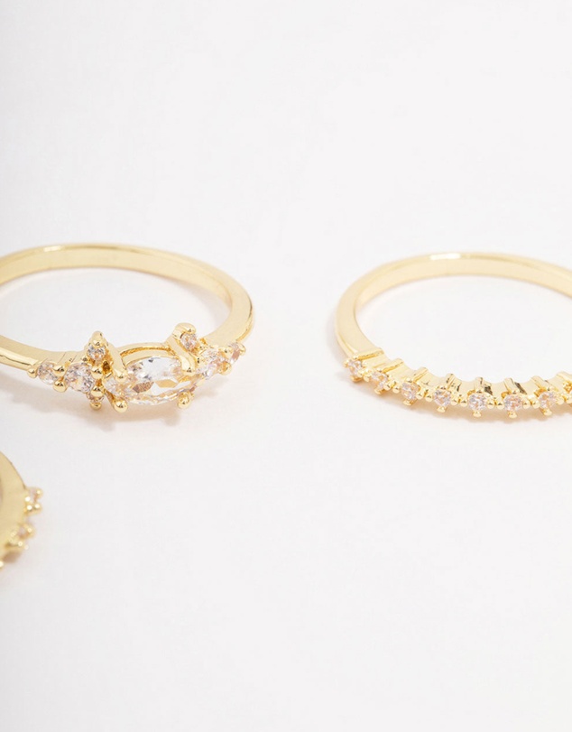 Lovisa - Gold Plated Fine Marquise Triple Stacking Ring Pack