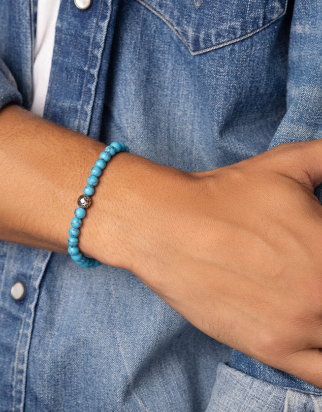 Nialaya Jewellery - Men's Wristband with Turquoise and Silver