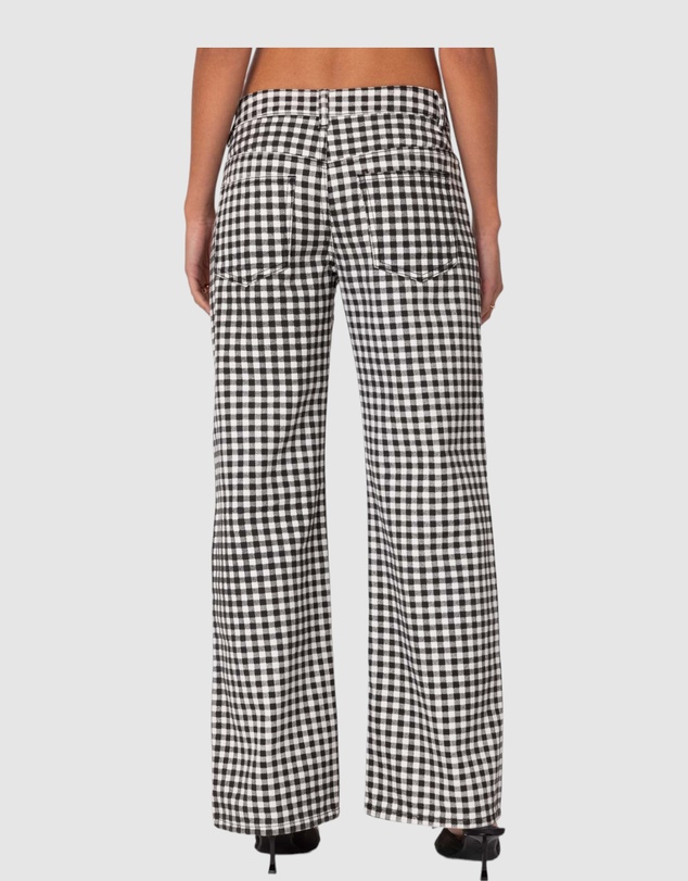 EDIKTED - Gingham Printed Low Rise Jeans