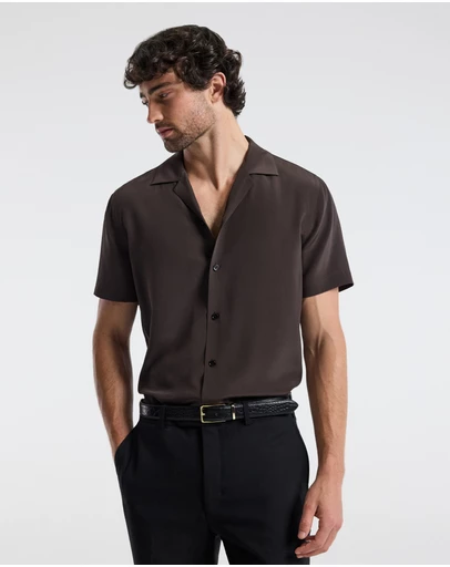Calibre - Camp Collar Silk Shirt Espresso