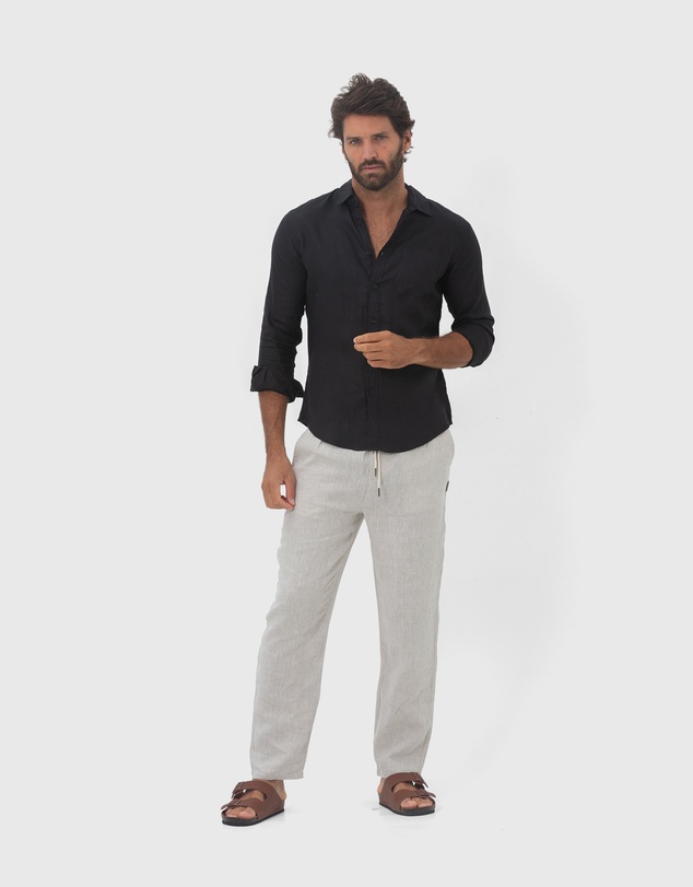 Coast Clothing - Long Sleeve Linen Shirt in Black