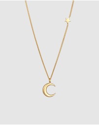 Elli Jewelry - Necklace Pendant Crescent Moon Star Astro in 925 Sterling Silver Gold Plated
