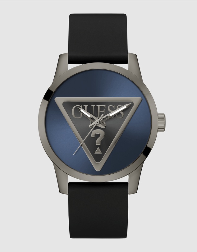 GUESS - Guess Triangle Men's 44mm Blue Dial Gunmetal Case and Black Leather Strap