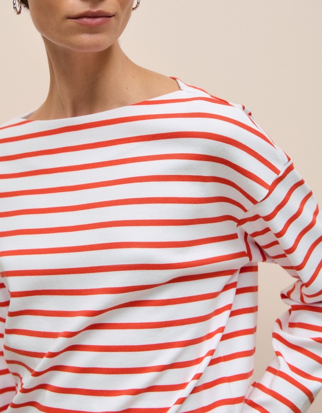 Trenery - Australian Cotton Breton Stripe T-shirt in Spice Red