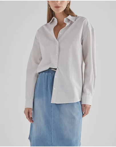 DRICOPER DENIM - Tilbury White Oatmeal Stripe Shirt