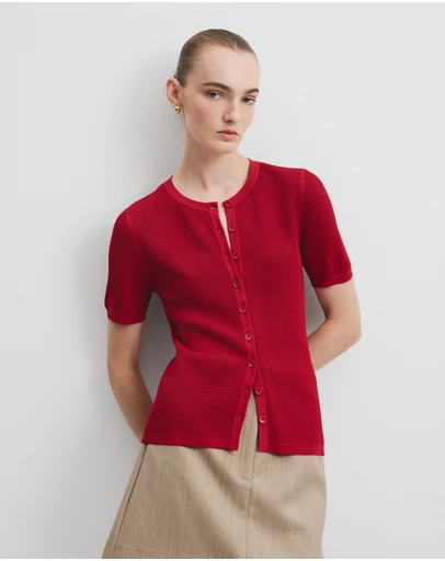 Country Road - Waffle Short Sleeve Button Knit