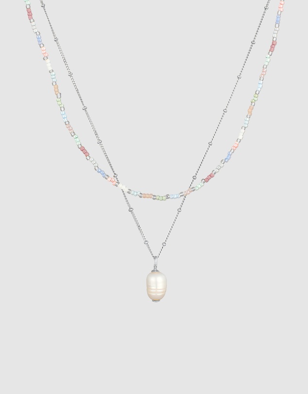 Elli Jewelry - Necklace Layer Beads Pastel with Freshwater Pearls in 925 Sterling Silver