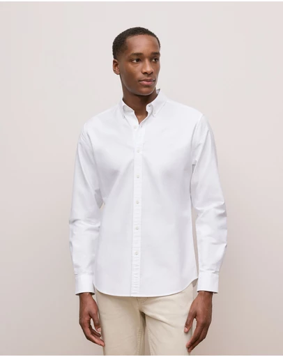 Trenery - Regular Fit Cotton Monogram Oxford Shirt in White