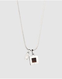 Kuzzoi - ICONIC EXCLUSIVE - Necklace Male Square Brown Tigers Eye 925 Sterling Silver