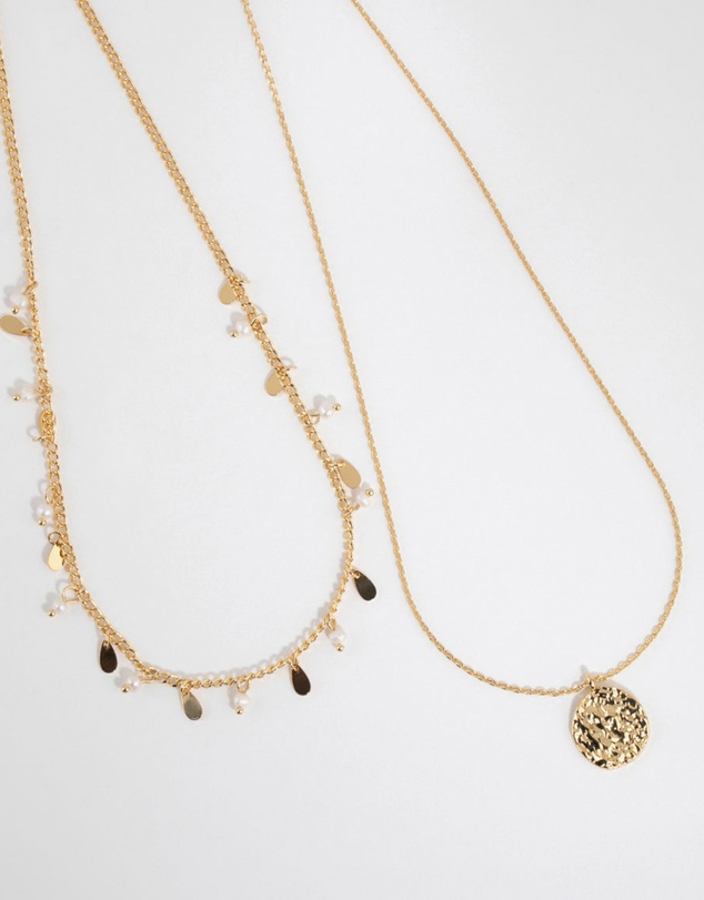 Lovisa - Gold Plated Freshwater Pearl & Molten Necklace Set