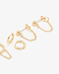 Lovisa - Gold Plated Cubic Zirconia Stud & Chain Huggie Earrings 4-Pack