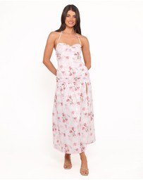 Petal & Pup - Lelia Halterneck Midi Dress - Pink Floral