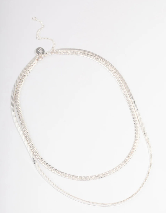 Lovisa - Silver Plated Herringbone & Snake Chain Layered Necklace