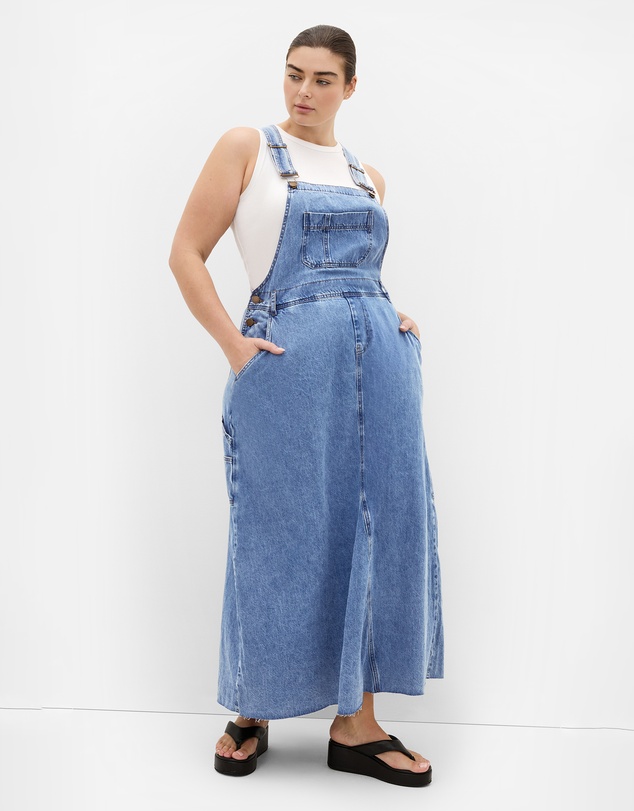 City Chic - Plus size Pinafore Denim Maxi Dress - light wash