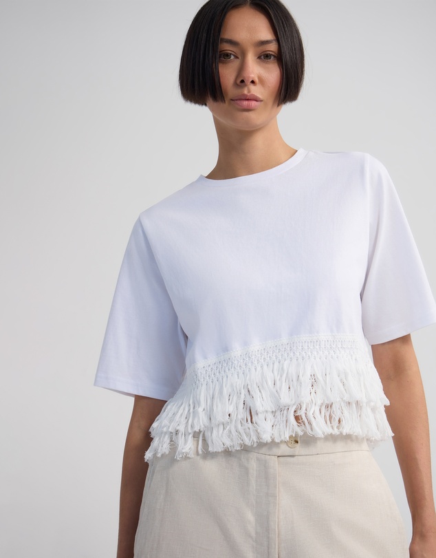 Oxford - Bria Cotton Fringe Trim T-Shirt
