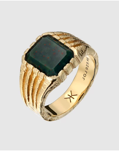 Kuzzoi - ICONIC EXCLUSIVE - Green Quartz Signet Ring in Gold-Plated 925 Silver