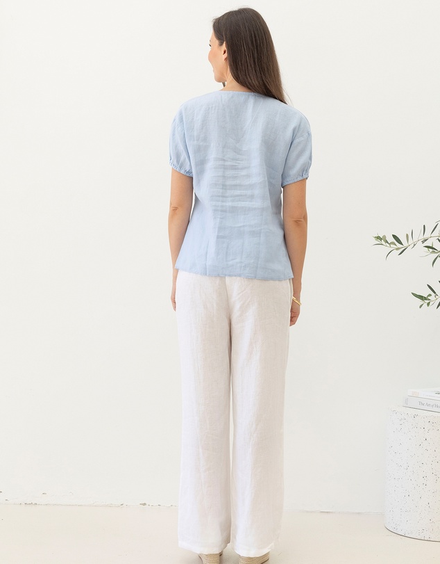Angel Maternity - Brigitte Maternity Linen Blouse Top - Baby Blue