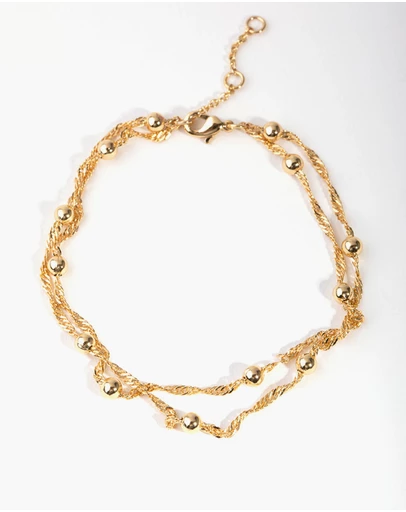 Lovisa - Gold Plated Double Chain & Ball Bracelet