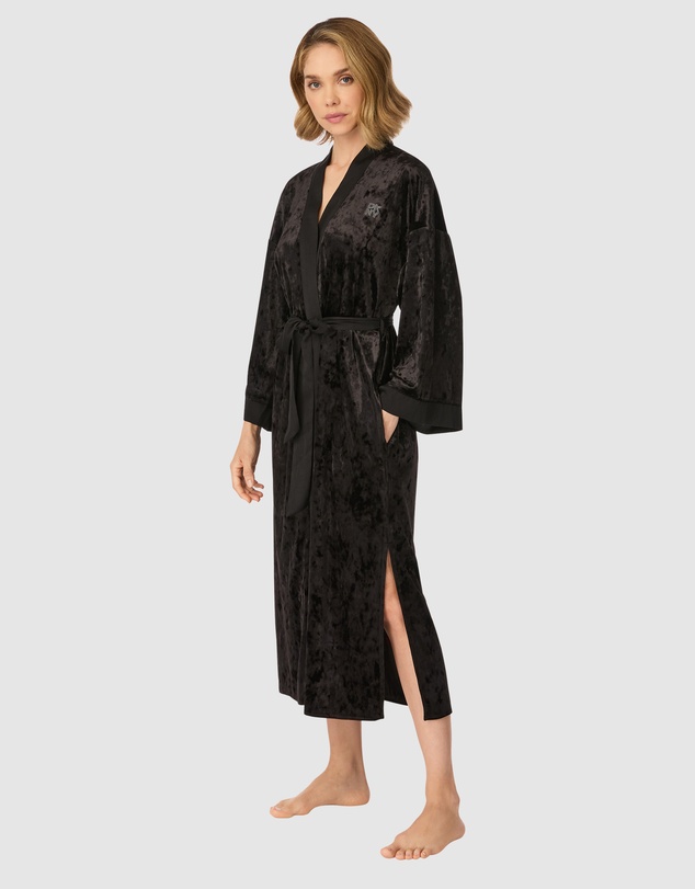 DKNY - Crushed Velour & Satin Midi-Length Belted Lounge Robe