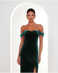 Pilgrim - Olive Off Shoulder Velvet Gown