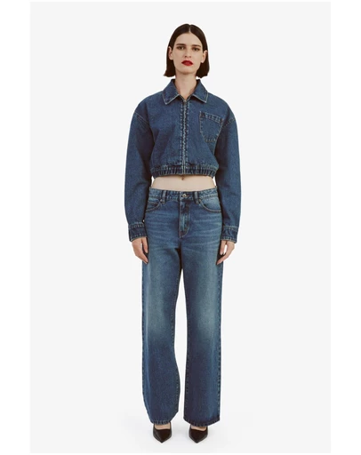 Bardot - Cropped Bomber Denim Jacket