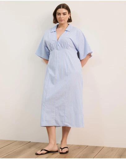 Atmos&Here Curvy - Isobel Cotton Poplin Stripe Shirt Midi Dress