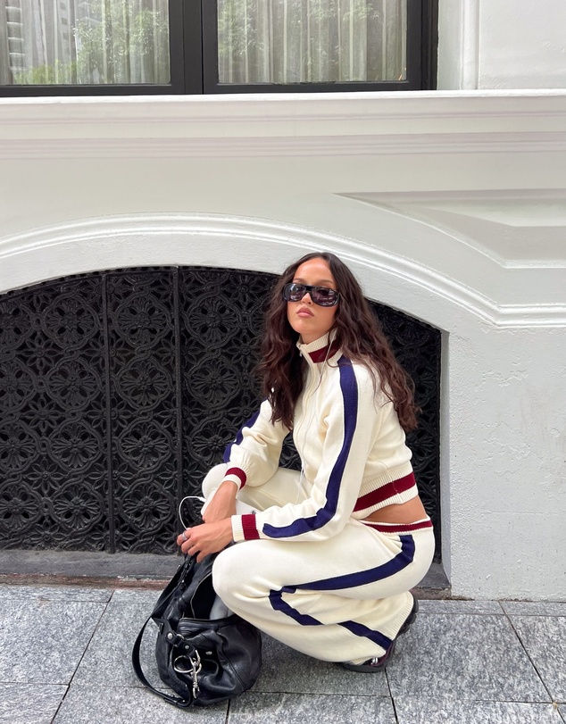 Beginning Boutique - Luna Cream Knit Jacquard Track Pants