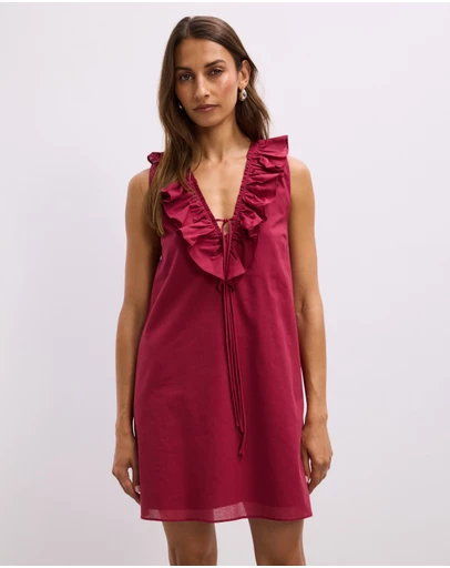 The Fated - Alexis Tie Front Ruffle Mini Dress