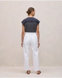 Trenery - Cotton Blend Straight Leg Pant in White