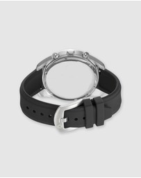 Maxum - Lansdowne Multifunction Chrono Silver Tone Case, Black Dial & Black Silicone Band