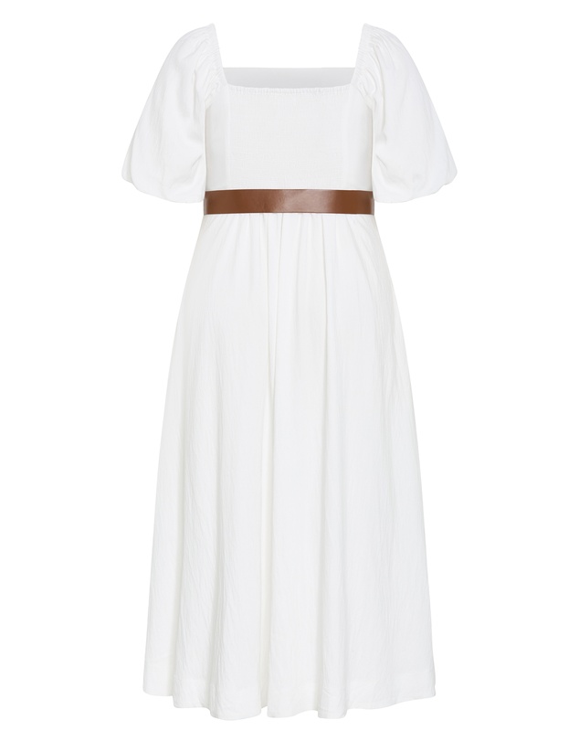 City Chic - Plus size Collins Puff Sleeve Belted Maxi Dress - ivory