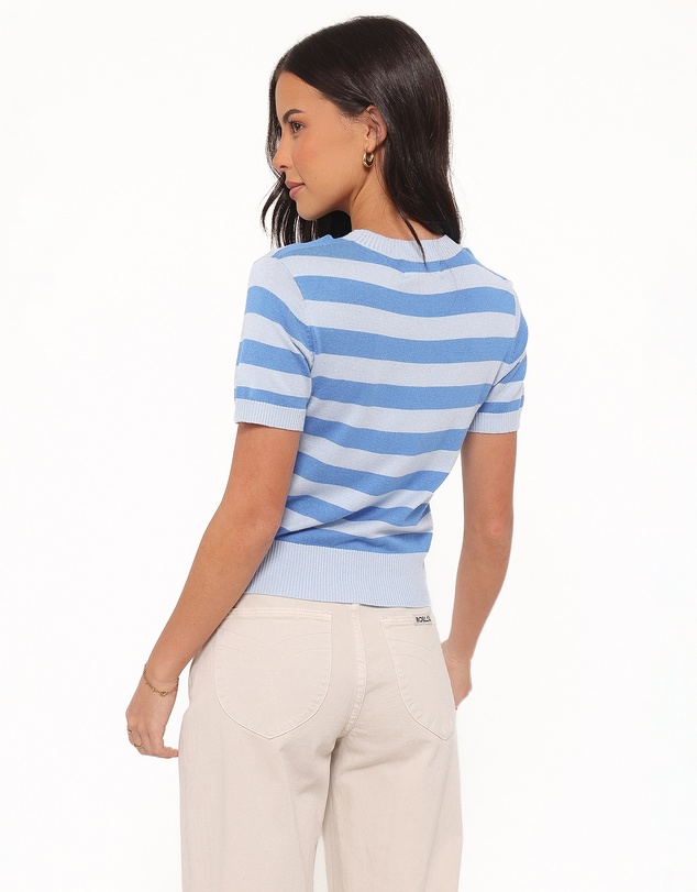 Petal & Pup - Joss Cropped Knitted Tee - Blue Stripe