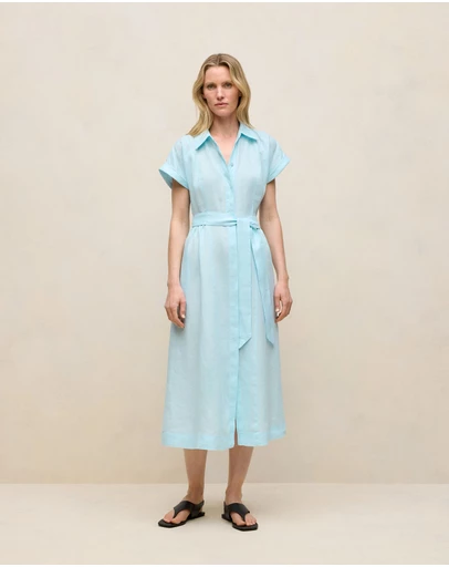 Trenery - Linen Panelled Shirt Dress in Pastel Blue