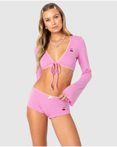 EDIKTED - Cherrie Tie Front Pointelle Top