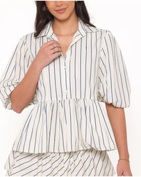 Petal & Pup - Thomas Short Sleeve Peplum Top - Yellow/Blue Stripe